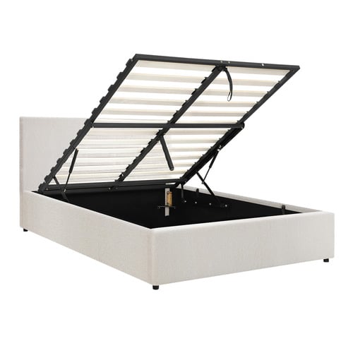 White Johanne Boucle Gas Lift Storage Bed Frame