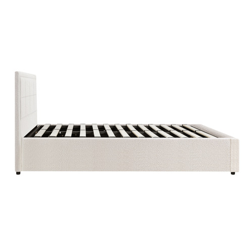 White Reese Boucle Gas Lift Storage Bed Frame