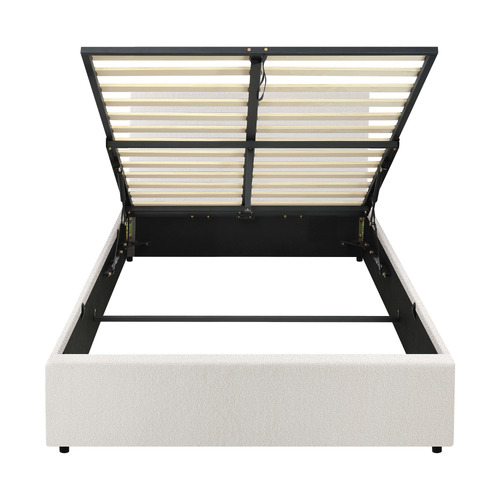 White Johanne Boucle Gas Lift Storage Bed Frame