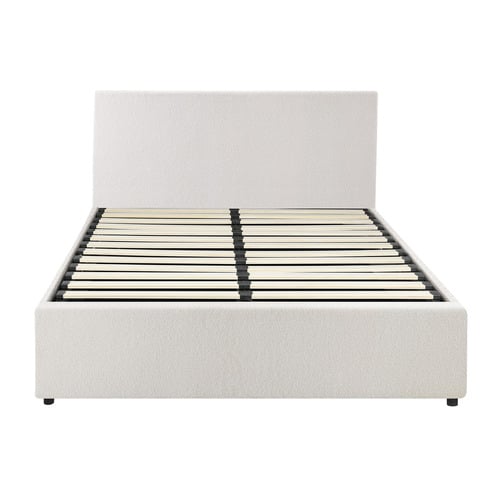 White Johanne Boucle Gas Lift Storage Bed Frame
