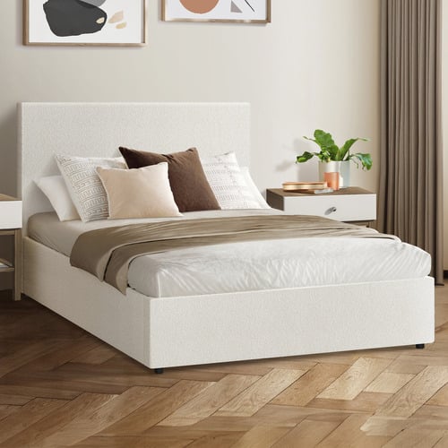 White Johanne Boucle Gas Lift Storage Bed Frame