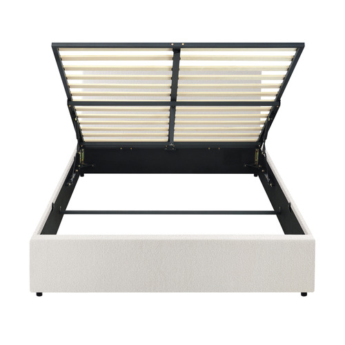 White Johanne Boucle Gas Lift Storage Bed Frame