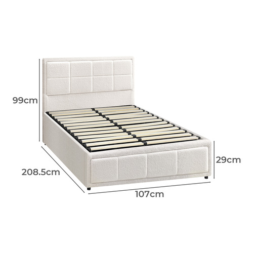 LivingFusion Reese Boucle Gas Lift Storage Bed Frame | Temple & Webster