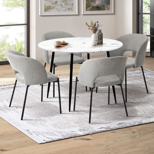 LivingFusion Seater Wilson Faux Linen Dining Table Chair Set