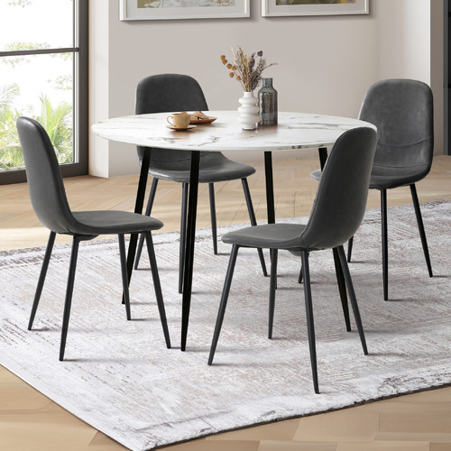 4 Seater Mohsin Faux Leather Dining Table & Chair Set