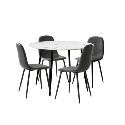 4 Seater Mohsin Faux Leather Dining Table & Chair Set