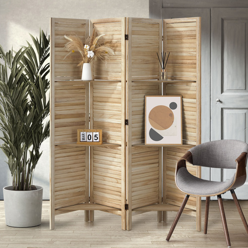 4 Panel Kryvo Room Divider with Shelves