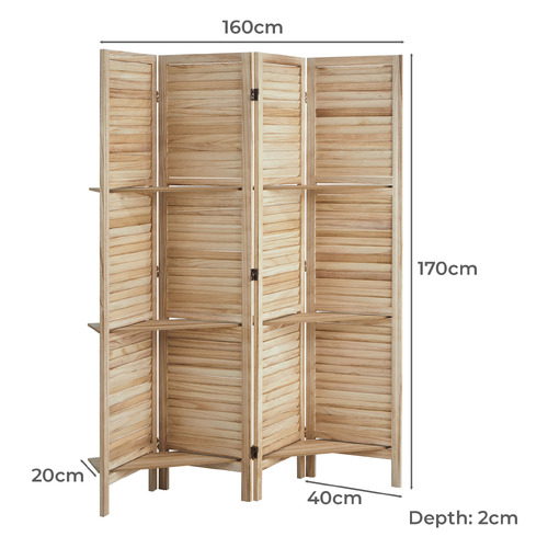 4 Panel Kryvo Room Divider with Shelves