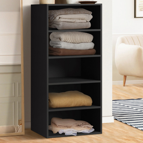 LivingFusion Black Cassandra 5 Shelf Wardrobe | Temple & Webster