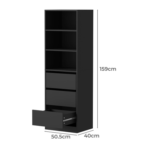 Black Cassandra 3 Shelf 3 Drawer Wardrobe