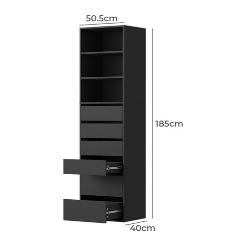 Black Cassandra 6 Drawer 3 Shelf Wardrobe