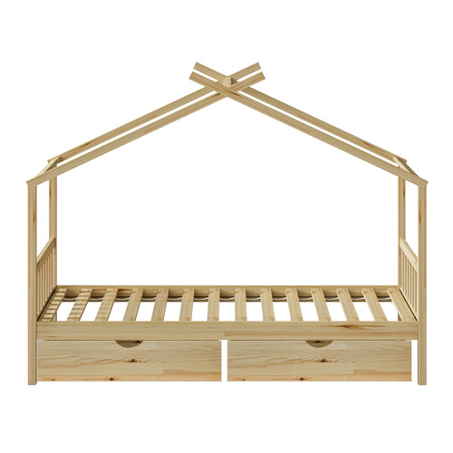 Kids' Alec Pine Wood House Single Bed with Storage Drawer