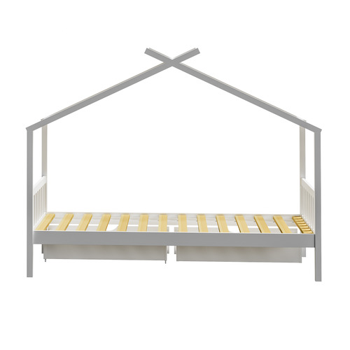 Kids' Alec Pine Wood House Single Bed with Storage Drawer