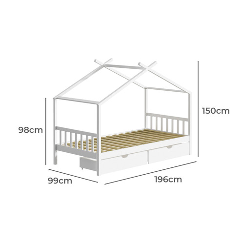 Kids' Alec Pine Wood House Single Bed with Storage Drawer