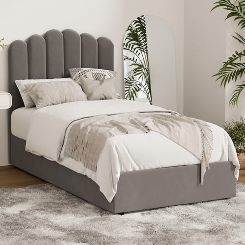 Grey Claire Velvet Gas Lift Bed Frame