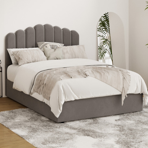 Grey Claire Velvet Gas Lift Bed Frame