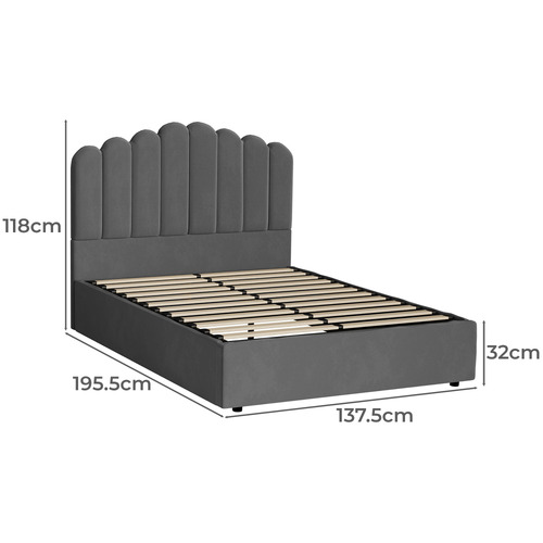 Grey Ellora Velvet Gas Lift Bed Frame