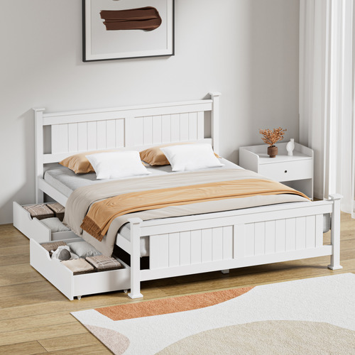 LivingFusion Clara Pine Wood Bed Frame with Storage | Temple & Webster