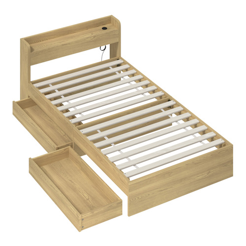 Natural Cassandra Bed with USB Port & Drawers
