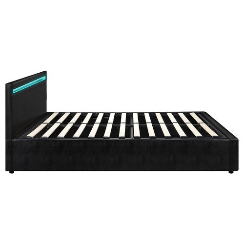 Black Colson Faux Leather Gas Lift Bed with LED