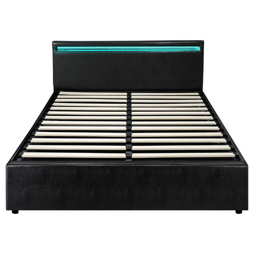 Black Colson Faux Leather Gas Lift Bed with LED