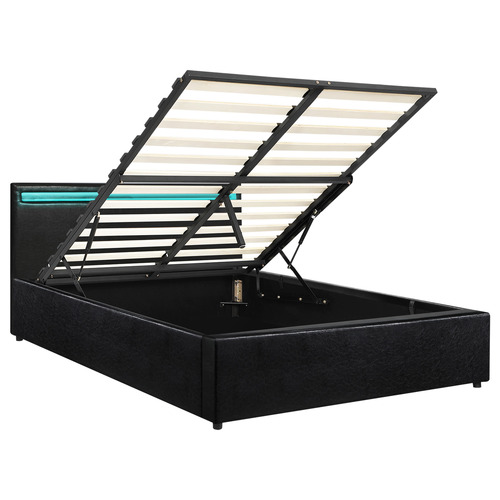 Black Colson Faux Leather Gas Lift Bed with LED