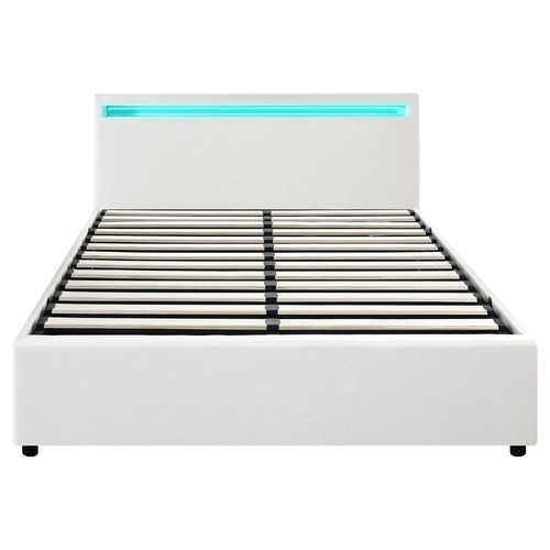 White Colson Faux Leather Gas Lift Bed with LED