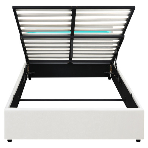White Colson Faux Leather Gas Lift Bed with LED