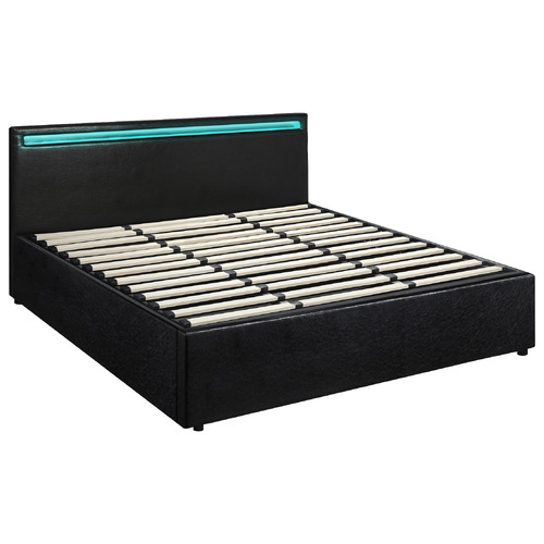 Black Colson Faux Leather Gas Lift Bed with LED