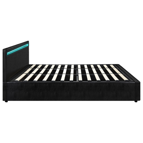 Black Colson Faux Leather Gas Lift Bed with LED