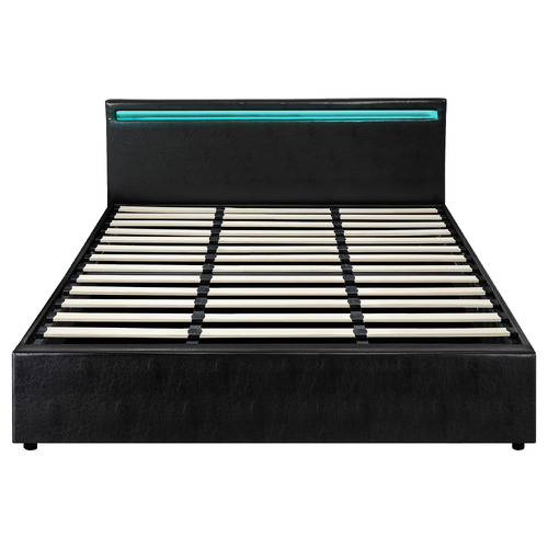 Black Colson Faux Leather Gas Lift Bed with LED