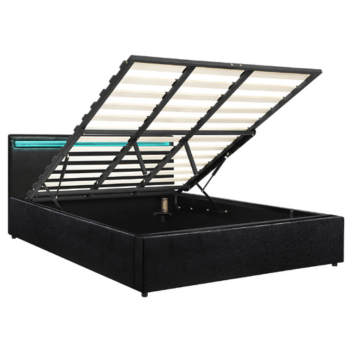 Black Colson Faux Leather Gas Lift Bed with LED