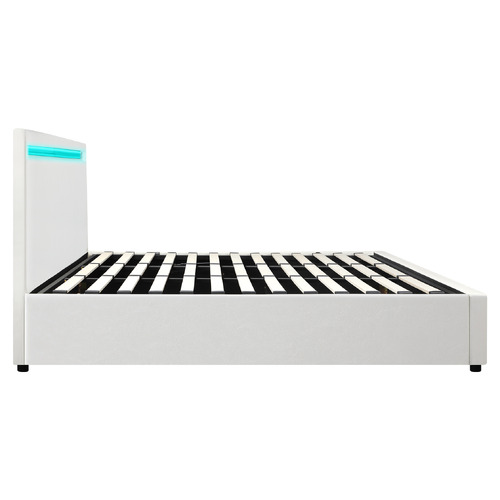 White Colson Faux Leather Gas Lift Bed with LED