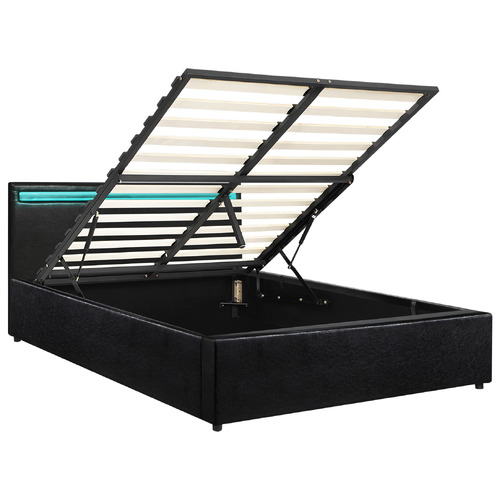 Black Colson Faux Leather Gas Lift Bed with LED