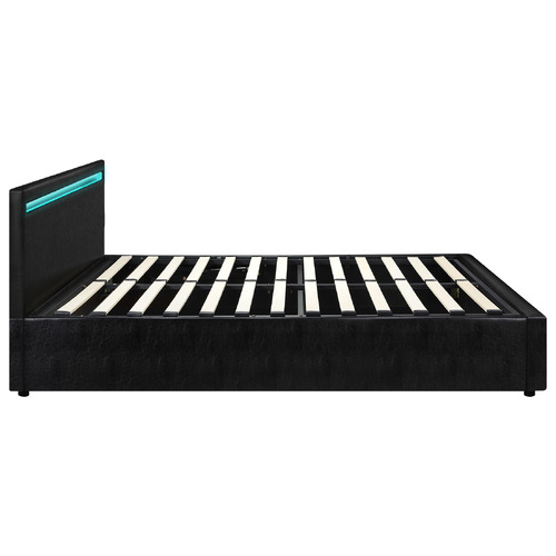 Black Colson Faux Leather Gas Lift Bed with LED