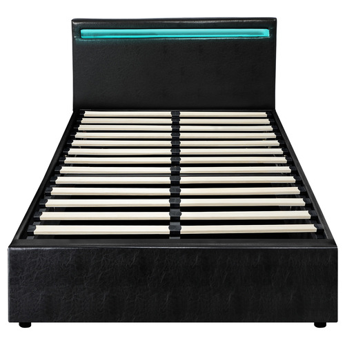 Black Colson Faux Leather Gas Lift Bed with LED