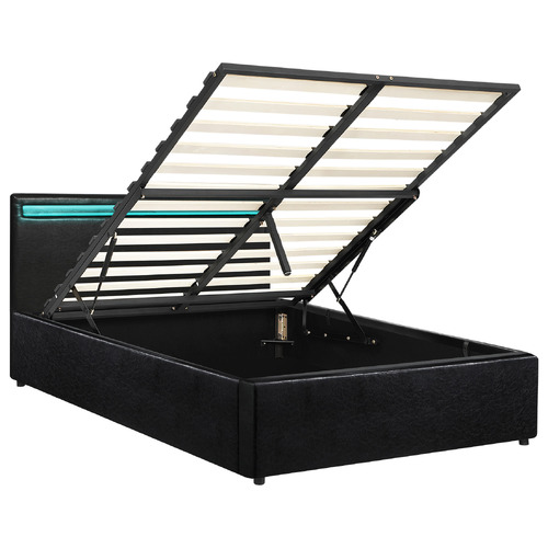 Black Colson Faux Leather Gas Lift Bed with LED