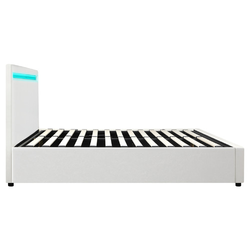 White Colson Faux Leather Gas Lift Bed with LED