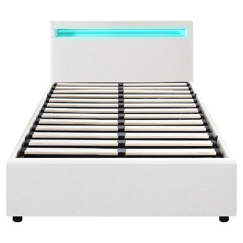 White Colson Faux Leather Gas Lift Bed with LED