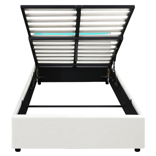 White Colson Faux Leather Gas Lift Bed with LED