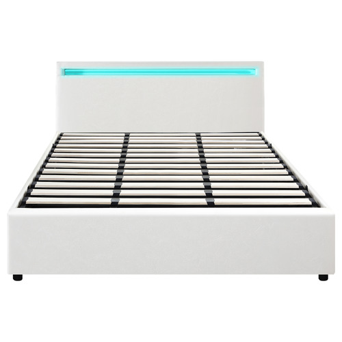 White Colson Faux Leather Gas Lift Bed with LED