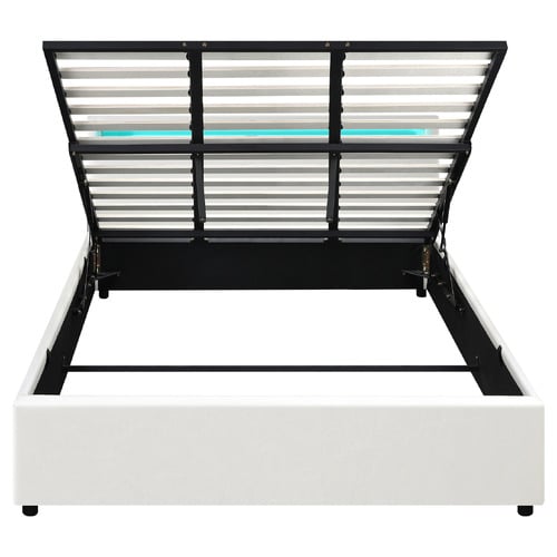 White Colson Faux Leather Gas Lift Bed with LED