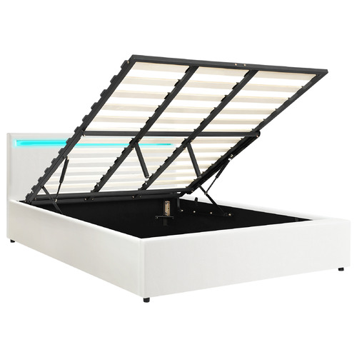 White Colson Faux Leather Gas Lift Bed with LED