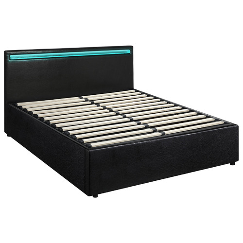 Black Colson Faux Leather Gas Lift Bed with LED