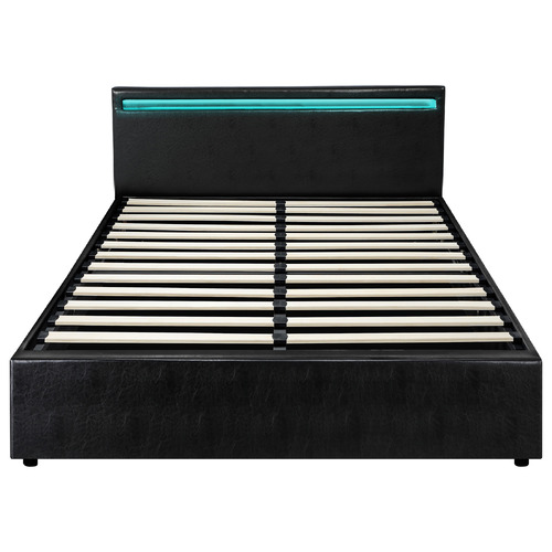 Black Colson Faux Leather Gas Lift Bed with LED