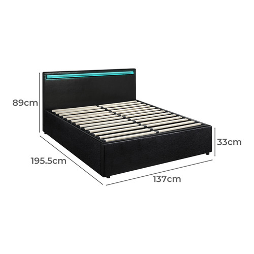 Black Colson Faux Leather Gas Lift Bed with LED