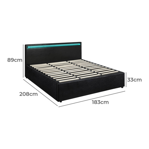Black Colson Faux Leather Gas Lift Bed with LED