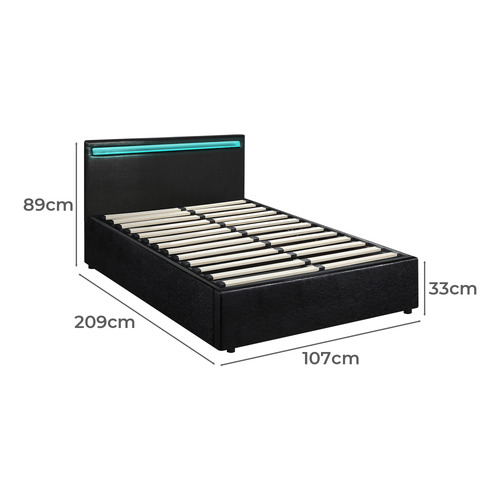 Black Colson Faux Leather Gas Lift Bed with LED
