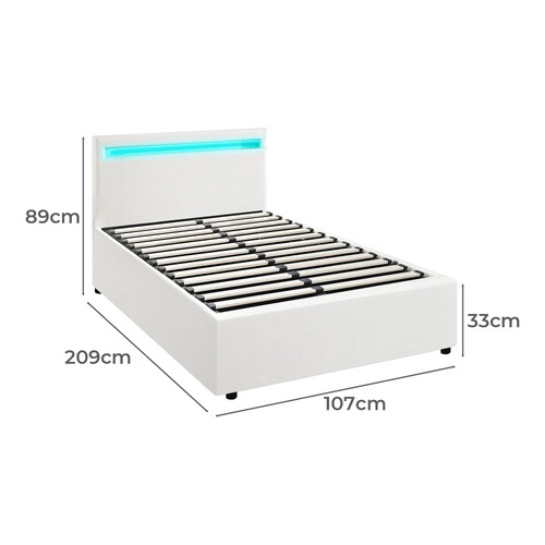 White Colson Faux Leather Gas Lift Bed with LED