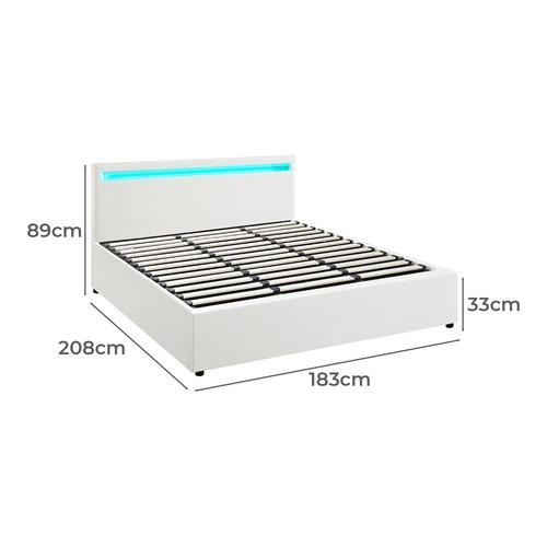 White Colson Faux Leather Gas Lift Bed with LED